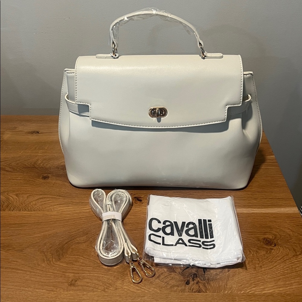 NWT Cavalli Class Tatiana White Satchel Top Handle Crossbody Bag